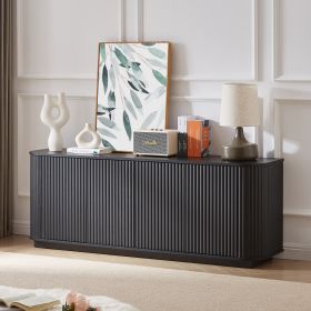 Sideboard Storage Cabinet TV Stand With Wave Pattern Buffet Cabinet Wooden Vertical Striped Cabinet For Kitchen Bedroom Entryway. Black, 64W X 15D X 2