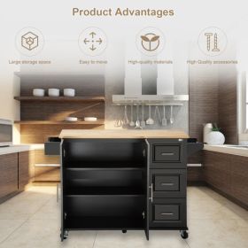 Kitchen Island & Kitchen Cart, Mobile Kitchen Island, Rubber Wood Top, Big & Adjustable Shelf Inside Cabinet For Different Utensils, Luxury Design Fit