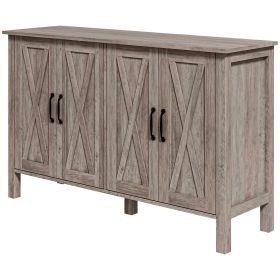 Sideboard Buffet with 4 Barn Doors and 2 Adjustable Shelves, Kitchen Buffet Cabinet for Living Room, Hallway, Gray
