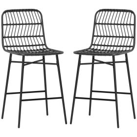 Rattan Counter Bar Stools Set of 2, 26" Counter Height Barstools with Back, Bar Chairs for Kitchen Island, Black