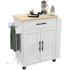 Rolling Island with Wheels for Kitchen, Kitchen Island on Rollers with Power Outlets, Drawer, and Doors, White