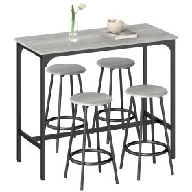 5-Piece Counter Height Bar Table Set, Rustic 43.25" Dining Table with 4 Bar Stools, Kitchen Table with Wooden Top for Pub, Dining Room, Gray