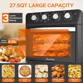 27.5QT 6-in-1 Air Fryer Toaster Oven Dropdown-Door 6-Slice Countertop Convection Oven For Air Frying, Baking, Roasting, Broiling & Grilling, 1600W, Bl