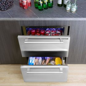 24 Inch Undercounter Refrigerator, 2 Drawer Refrigerator With Different Temperature, 4.87 Cu.ft. Capacity, Waterproof Indoor And Outdoor Under Counter