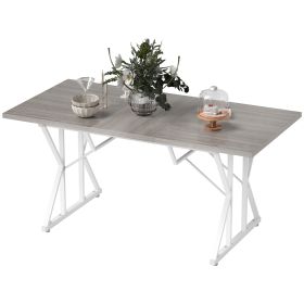 47"-63" Extendable Dining Table for 4-6, Farmhouse Expandable Kitchen Table with Heavy Duty Trestle Base, Gray