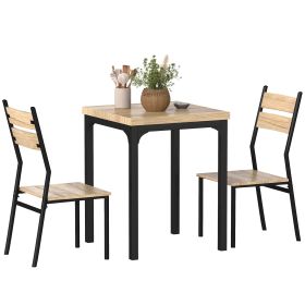 3 Piece Dining Table Set for 2, Modern Kitchen Table and Chairs, Dining Room Set for Breakfast Nook, Light Wood Grain
