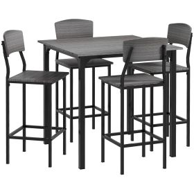 5-Piece Counter Height Bar Table with Space-Saving Design, Square Kitchen Table and Chairs Set with Footrest, Metal Legs, Industrial Dining Table Set