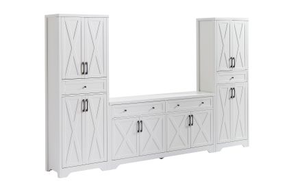 TV Cabinet Set Multifunctional TV Wall, One TV Cabinet And Two Sideboards For Living Room, White,  108.7L X 15W X 68H.