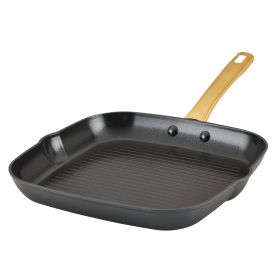 Forged Induction 11 Inch Ceramic Nonstick Square Grill Pan, Dishwasher Safe and Oven Safe to 500°F, Black