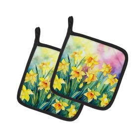 Daffodils in Watercolor Pair of Pot Holders Kitchen Heat Resistant Pot Holders Sets Oven Hot Pads for Cooking Baking BBQ, 7 1/2 x 7 1/2