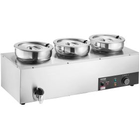 VEVOR Electric Soup Warmer, Three 7.4QT Stainless Steel Round Pot, 1200W Commercial Food Warmer, 86~185 Fahrenheit Adjustable Temp
