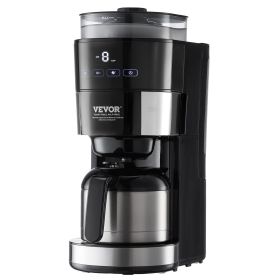 VEVOR Coffee Maker with Grinder, 8 Cup Programmable Coffee Machine, Grind and Brew Coffee Maker with 24-Hour Timer for Auto Brew, Reusable Filter