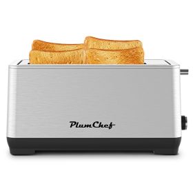 4-Slice Toaster, Extra Wide Long Slot Toaster, 6 Settings, Bagel, Defrost, Reheat, Removable Crumb Tray, Upgraded Stainless Steel, Silver, Amazon Resa