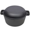 2 in 1 Pre-Seasoned Cast Iron Dutch Oven With Dual Handles, Outdoor Camping Deep Pot for Camping Fireplace Cooking BBQ Baking Campfire