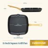 Forged Induction 11 Inch Ceramic Nonstick Square Grill Pan, Dishwasher Safe and Oven Safe to 500°F, Black