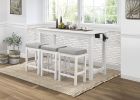 4pc Counter Height Dining Set White Finish Counter Height Table w Drawer Built-in USB Ports Power Outlets and 3 Stools Casual Dining Furniture