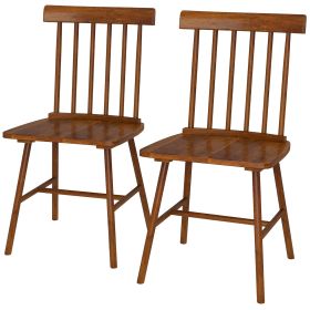 Dining Chairs Set of 2, Farmhouse Wood Kitchen Chairs with Rubber Wood Frame, Spindle Back for Dining Room, Light Brown