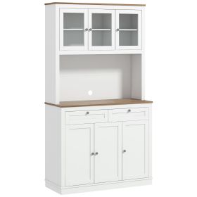 71" Kitchen Pantry Cabinet with Microwave Stand, Kitchen Hutch with 2 Drawers and Adjustable Shelves, White